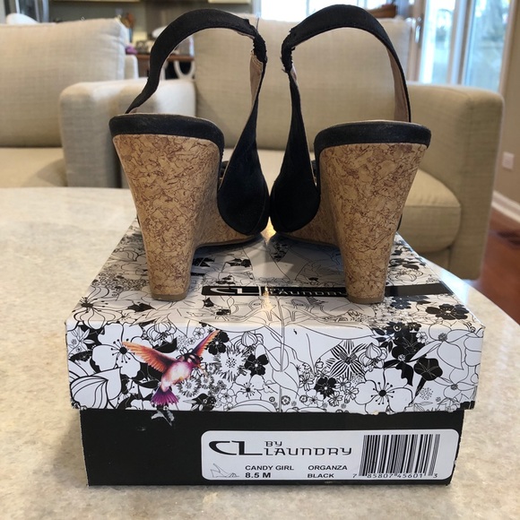 Cork-heel Peep Toe Sling Backs - Picture 6 of 6